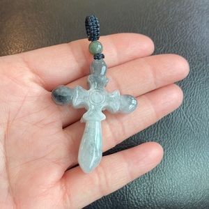 NEW Carving Carved Cross Natural Grade A Jade Pendant Religious Large